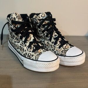 Converse Kids Sneakers - Black and Cream Leopard Print